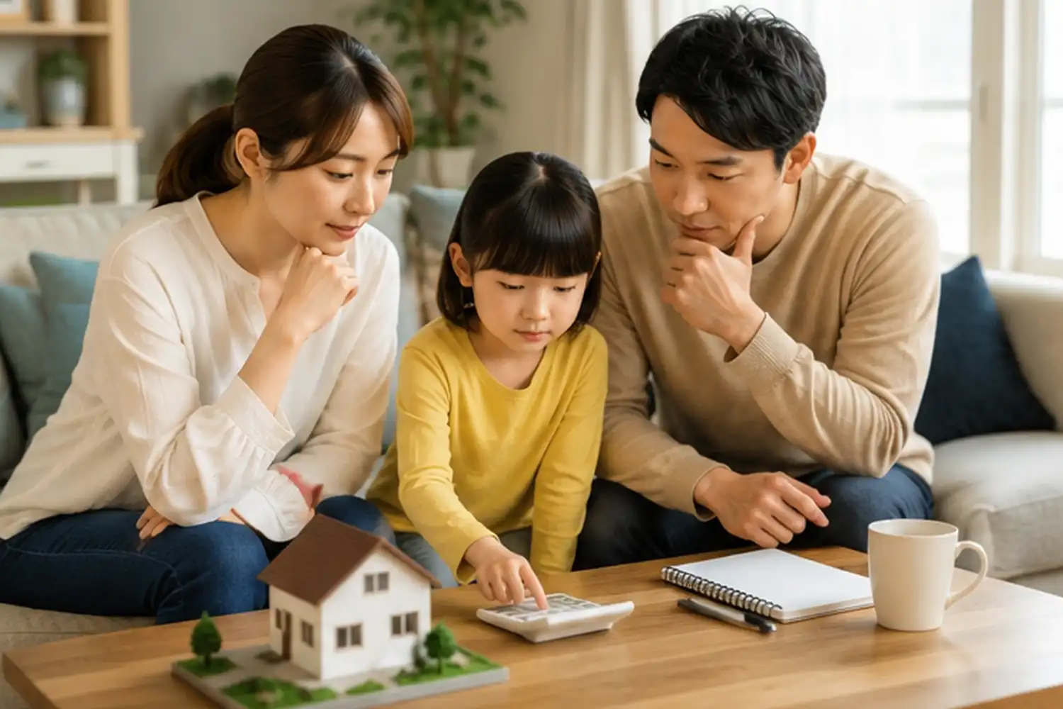 地震保険料がいくらかを住宅購入前に家族で確認する住まいのイメージ