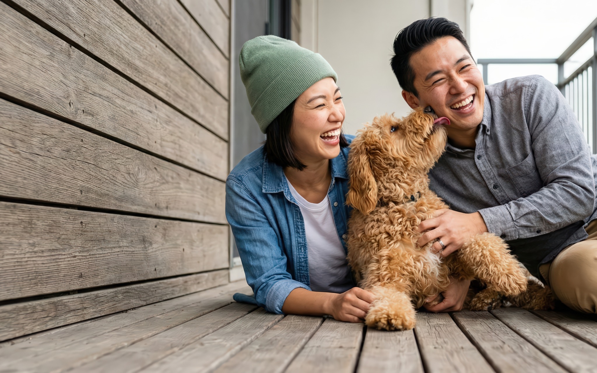 家族と愛犬が笑顔で過ごすイメージ