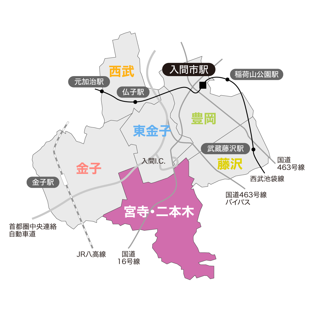 入間市宮寺・二本木地域のマップ