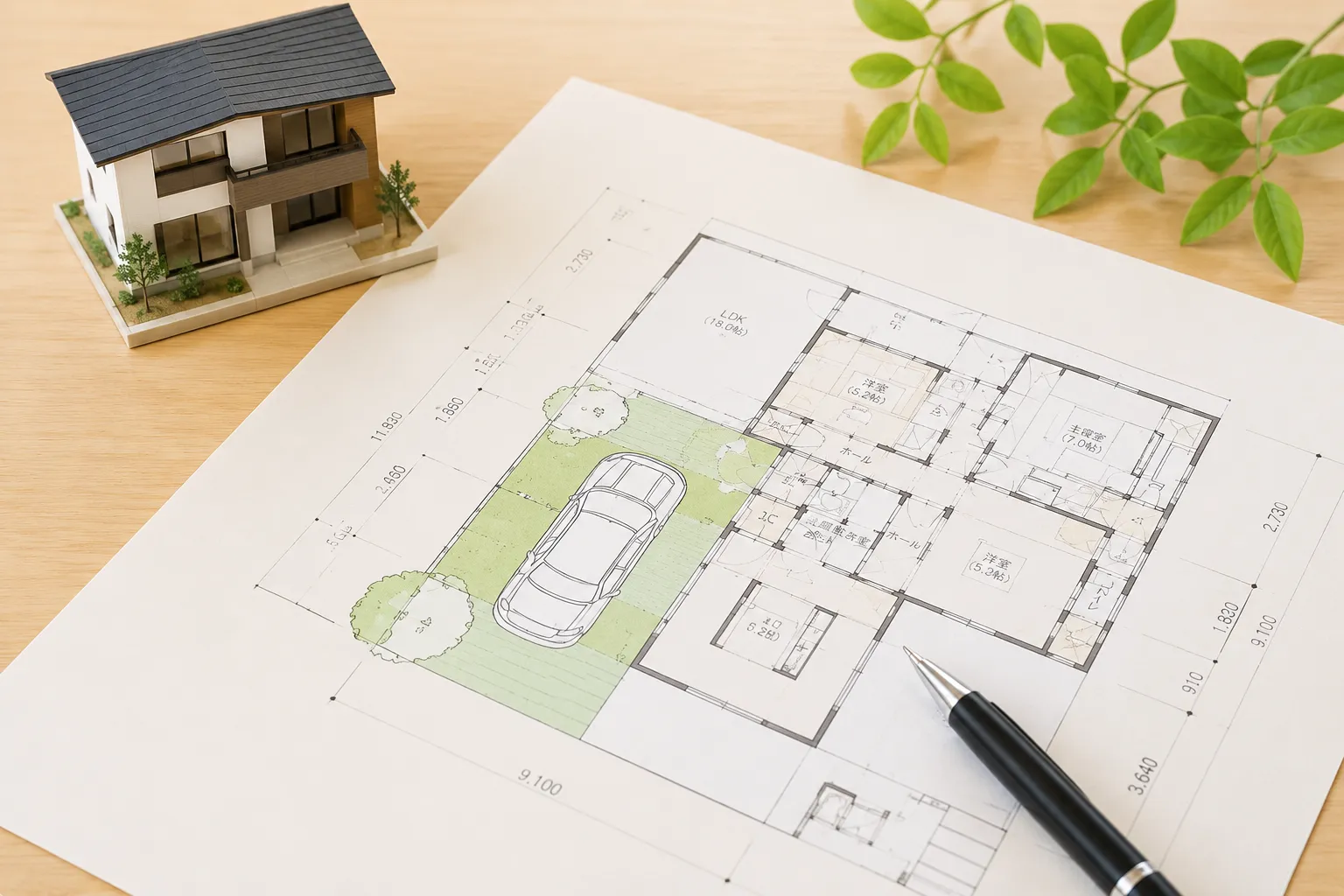 建物配置と生活動線を図面で確認するイメージ