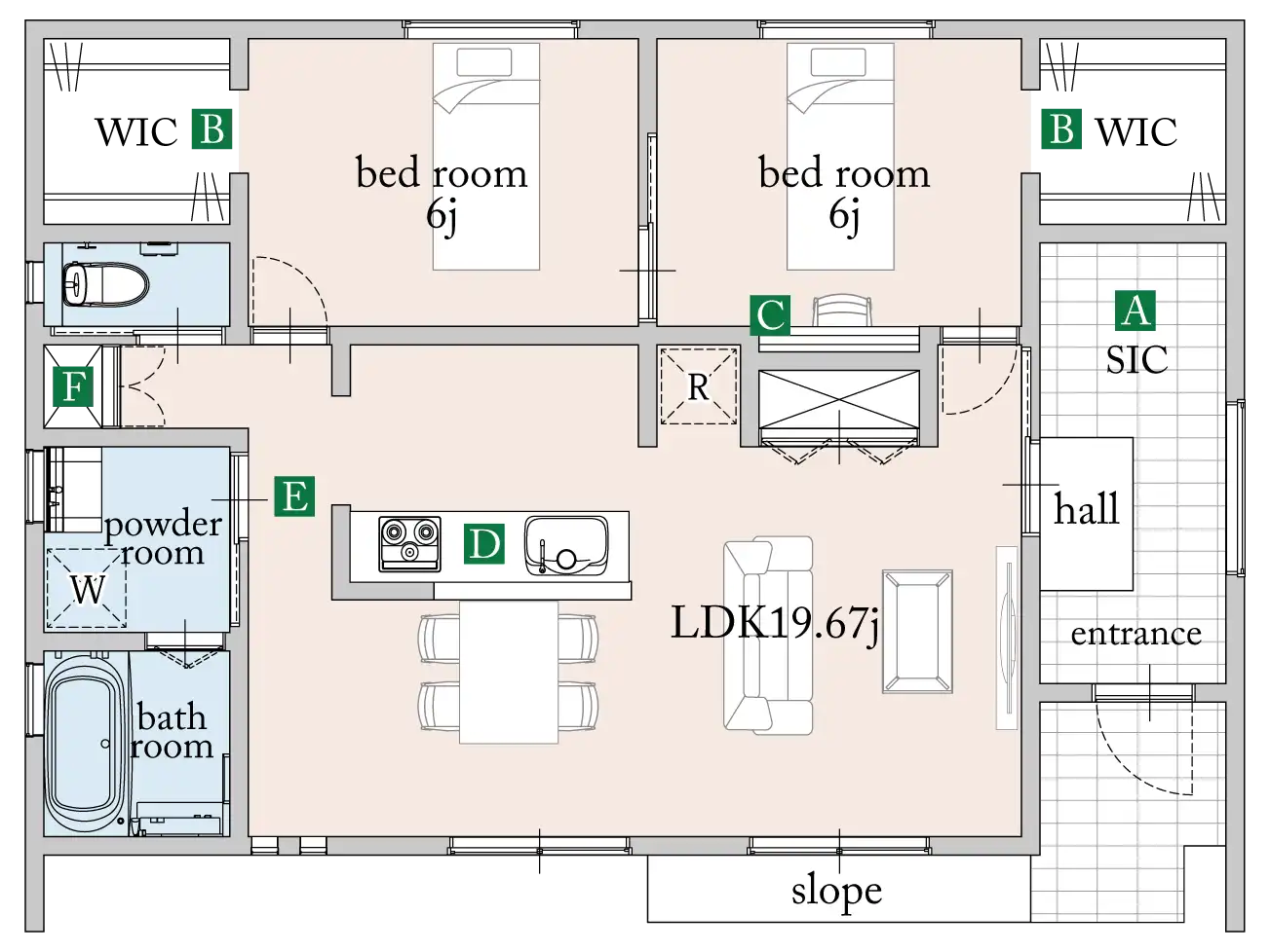 ご夫婦向け平屋プランの間取り図