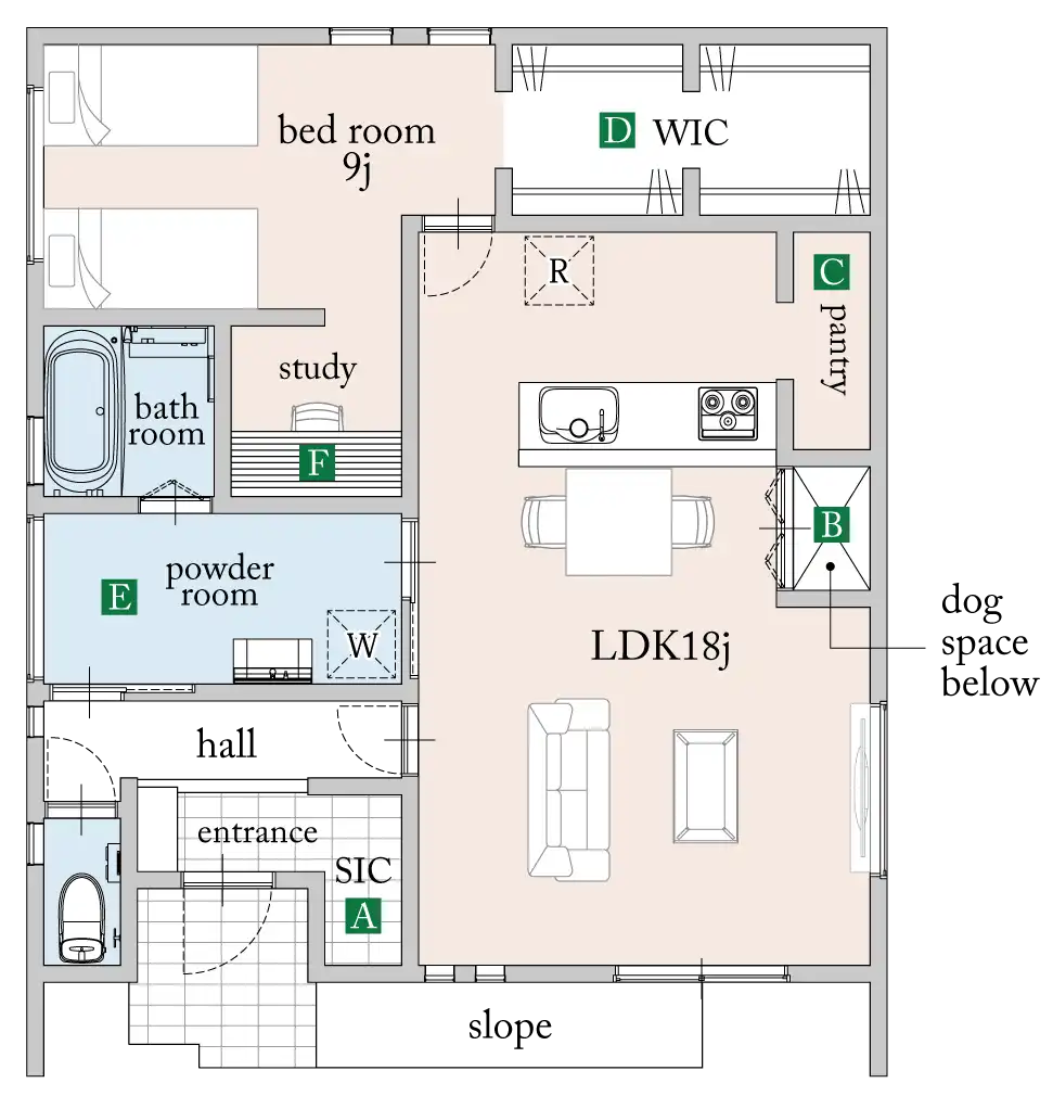 シニアご夫婦向け平屋プランの間取り図